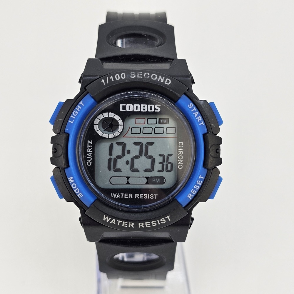 Men's Sport Digital Watch 44MM Black Plastic Bands New Battery‎